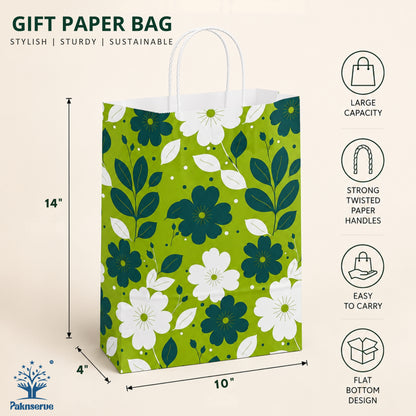 10x4x14 Gift Carry Bag (Green floral print)