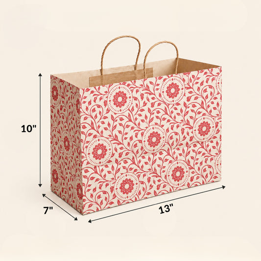 13x7x10 Sweet Carry Bag Kraft (Floral Red Color )