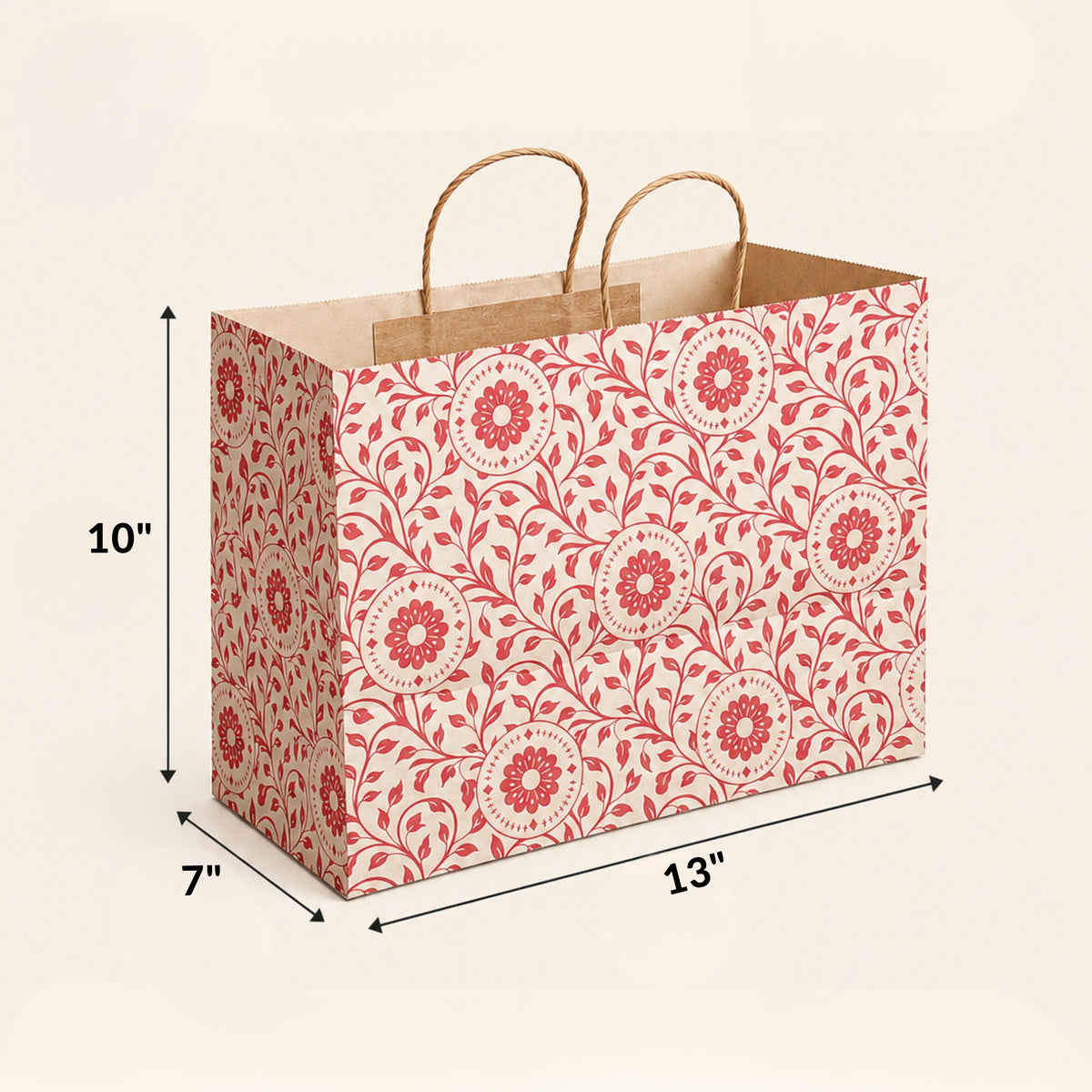 13x7x10 Sweet Carry Bag Kraft  (Floral Red Color )
