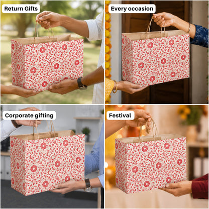 13x7x10 Sweet Carry Bag Kraft  (Floral Red Color )