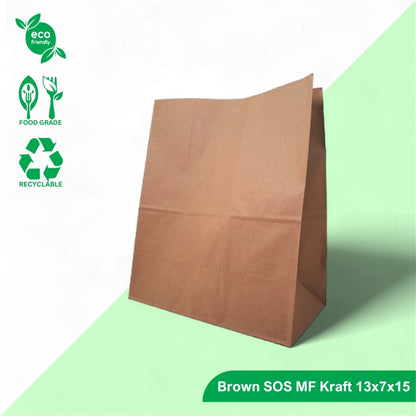 13x7x15" Brown SOS MF Kraft Bag – 80 GSM, 24 BF