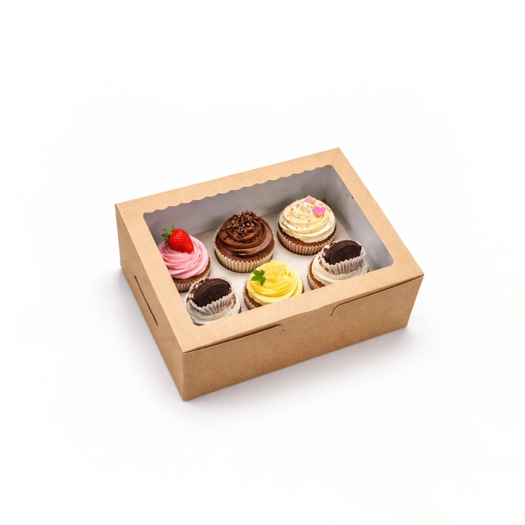 Kraft 9x6x4 Window Cupcake Box with Insert