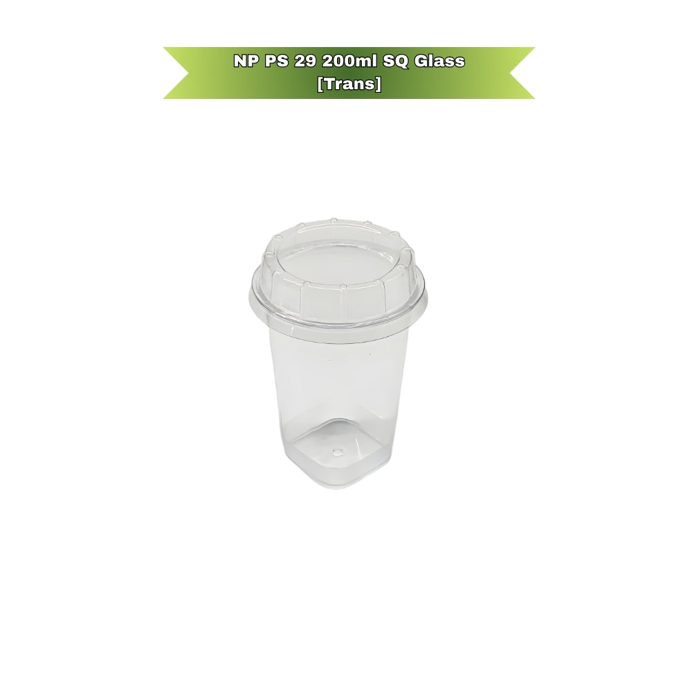 NP PS 29 SQ Glass Container 200ml (Transparent) With Lid
