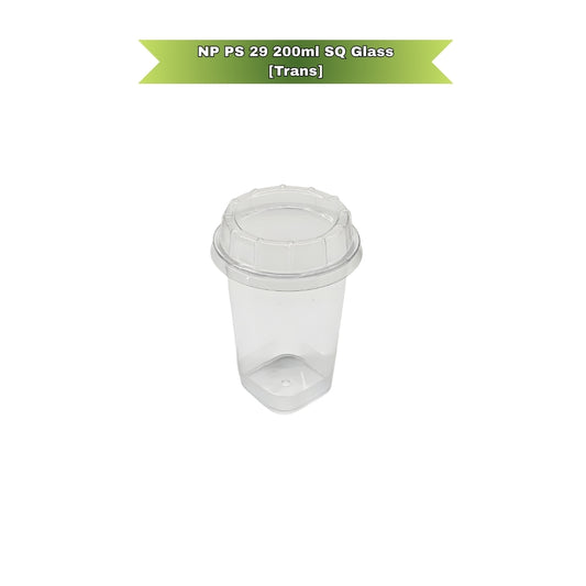 NP PS 29 SQ Glass Container 200ml (Transparent) With Lid
