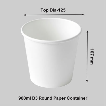 900 ML B3 White Round Paper Container