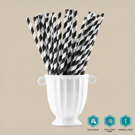 Printed Paper Straw 8mm (Black Spiral)