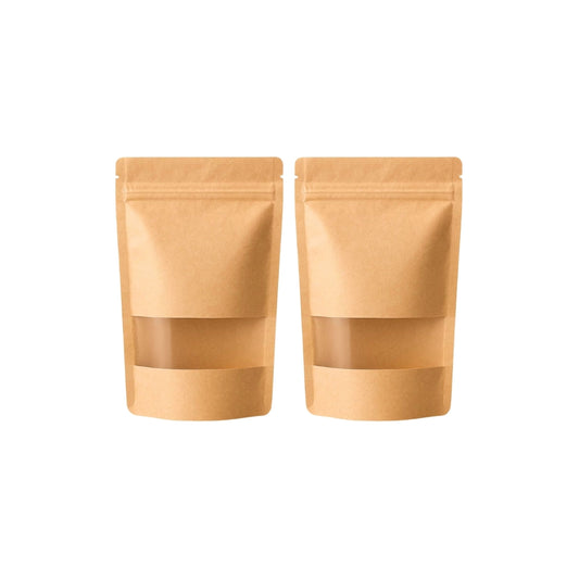 Stand Up Zipper Brown Kraft Paper Pouch with Window – 4 x 6