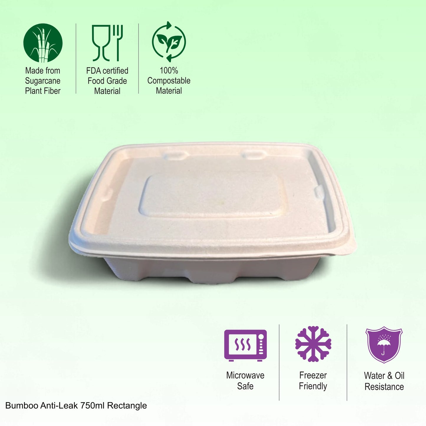 Bumboo Anti-Leak 750ml Rectangle Container with lid