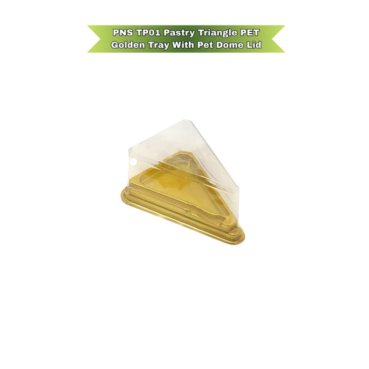 PNS TP01 Pastry Triangle HIPS Golden Tray with PET Dome Lid