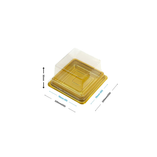 PNS 8080 Pastry Square HIPS Golden Tray with PET Dome Lid