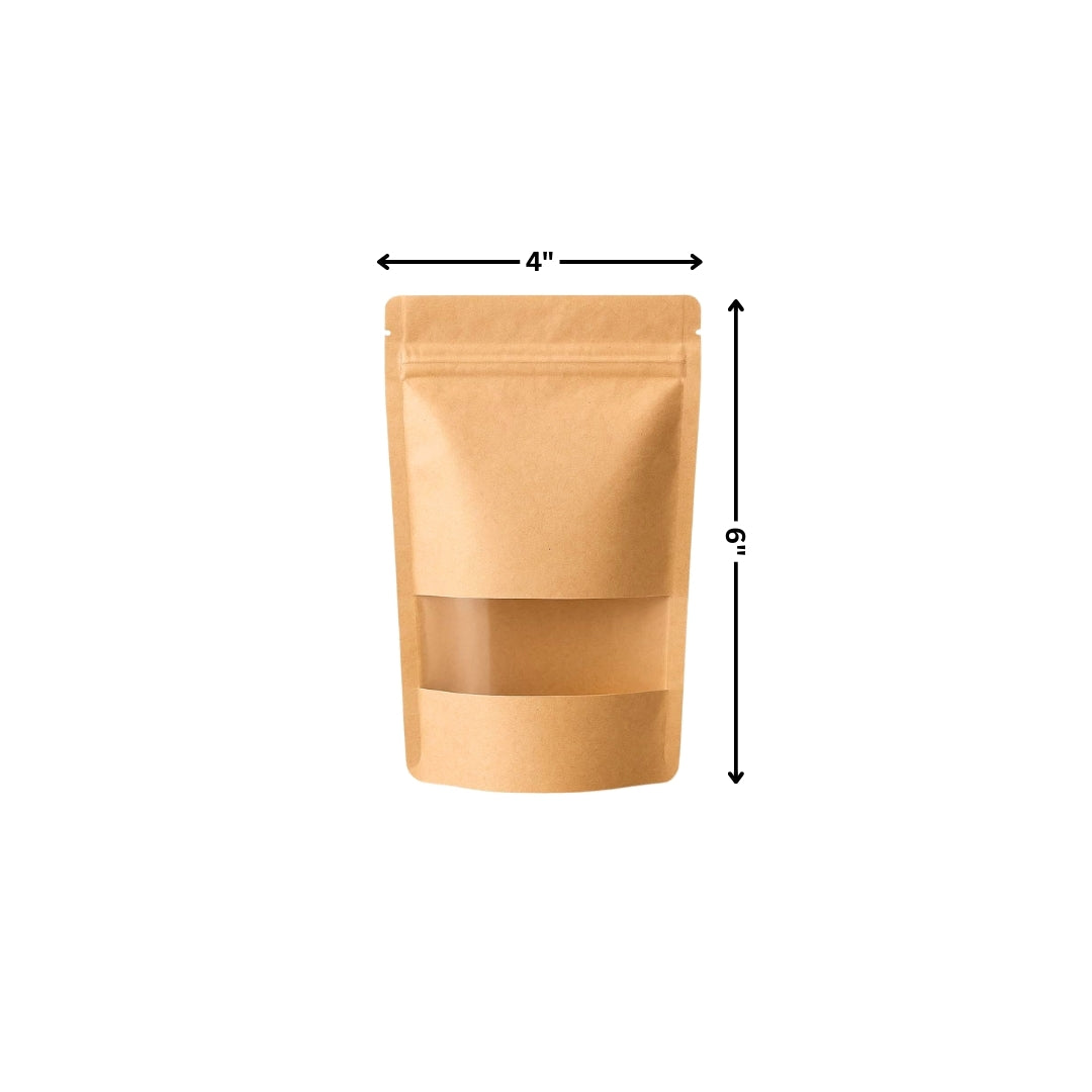 Stand Up Zipper Brown Kraft Paper Pouch with Window – 4 x 6
