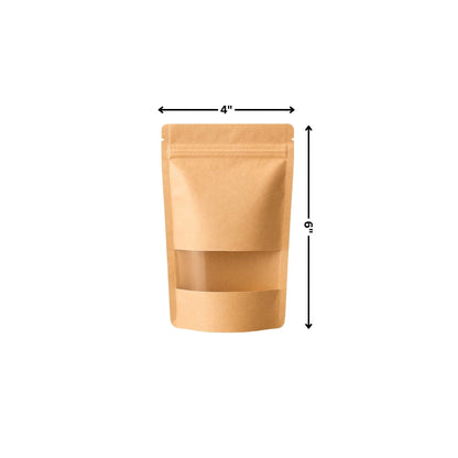 Stand Up Zipper Brown Kraft Paper Pouch with Window – 4 x 6