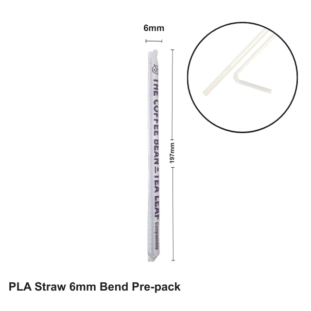Compostable PLA Straw 6mm Bend Pre-pack