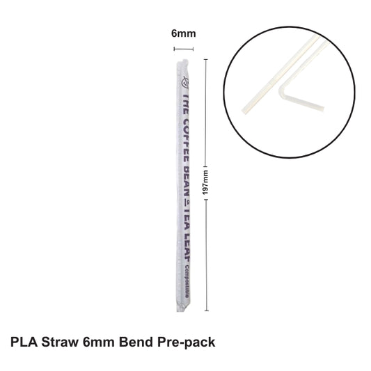 Compostable PLA Straw 6mm Bend Pre-pack