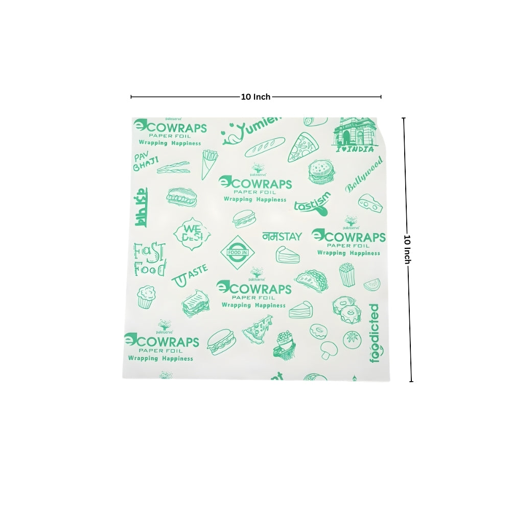 Ecowrap Printed Cut Sheet 10 x 10 inch Green color (250 Sheets) Butter Paper