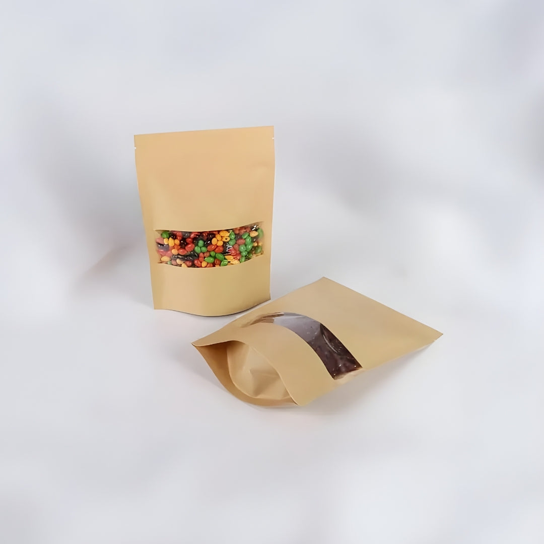 Stand Up Zipper Brown Kraft Paper Pouch with Window – 4 x 6