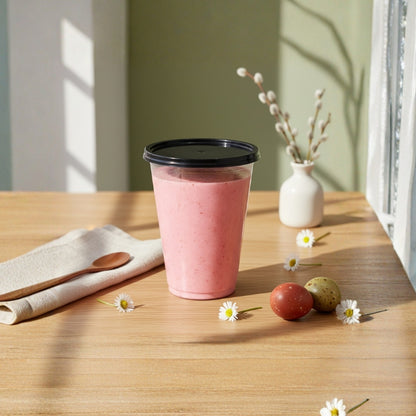 300ML Paknserve reusable cup with black flat lid  (80 Dia)