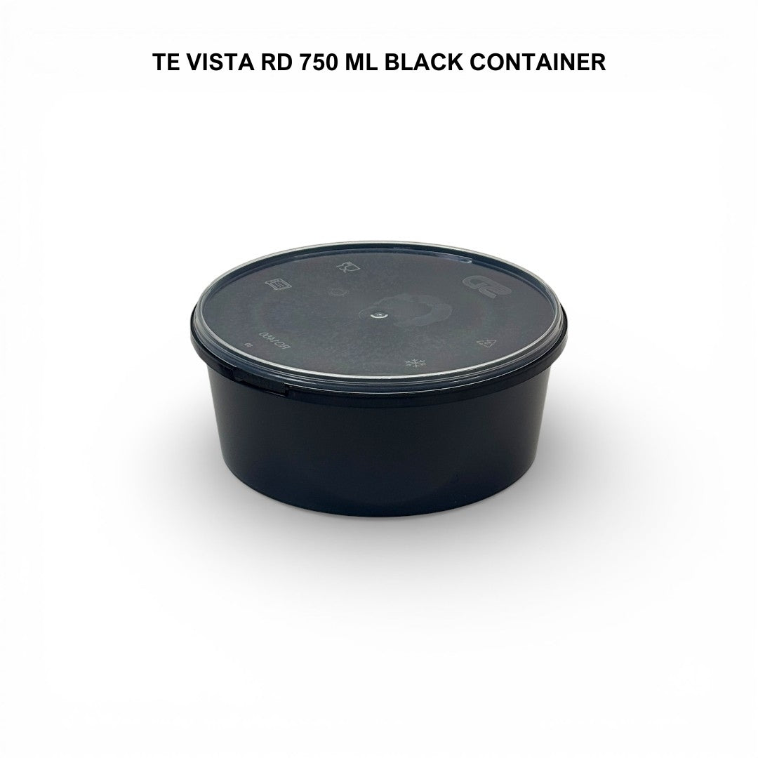750ml Black Tamper Proof Flat Round Container with Lid