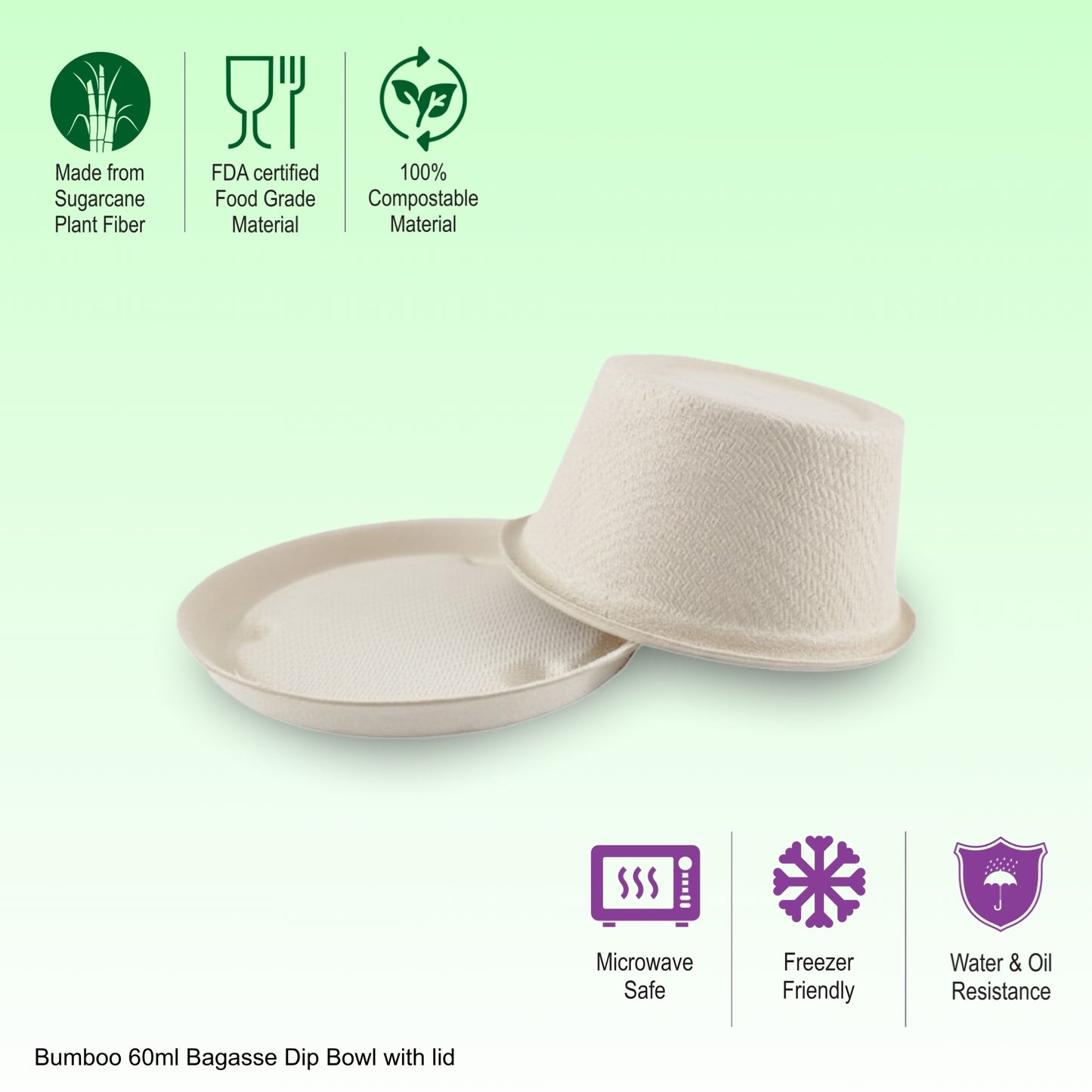 Bumboo 60ml Bagasse Dip Bowl with lid