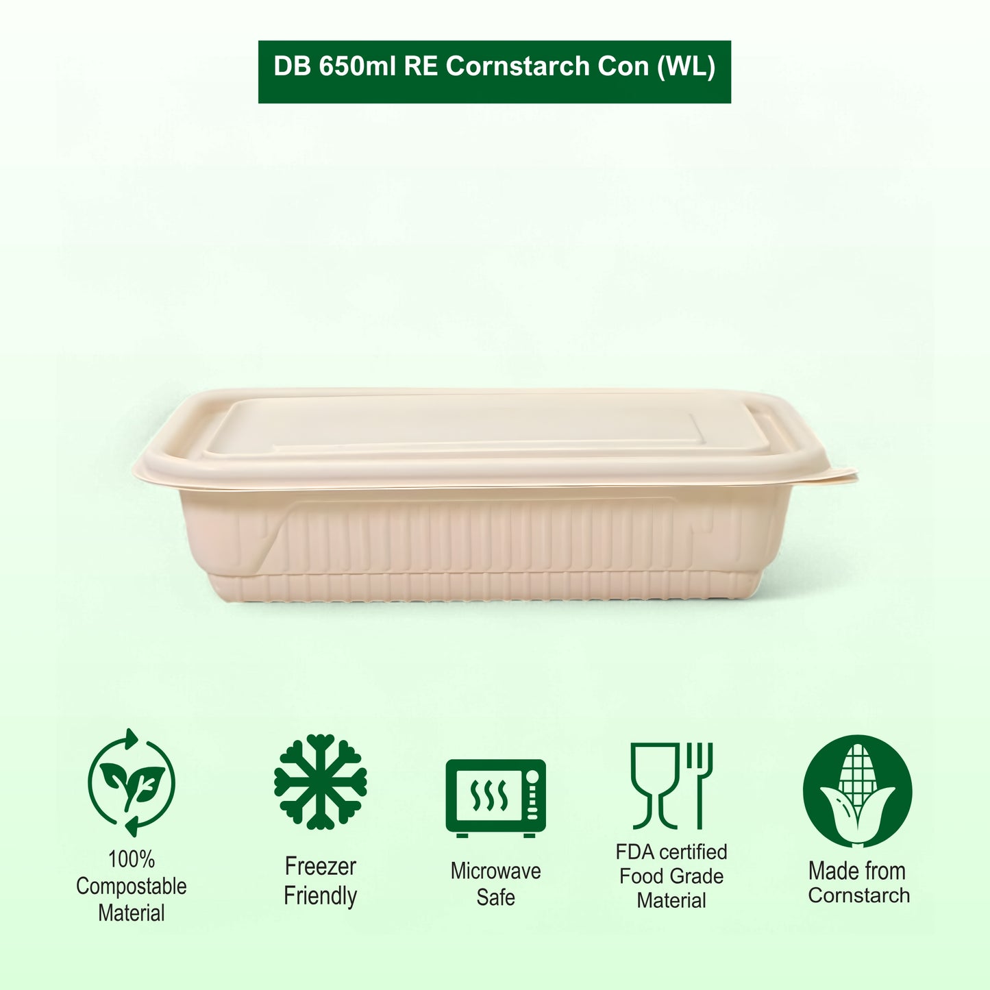 DB 650ml Cornstarch Lunch Container (WL)