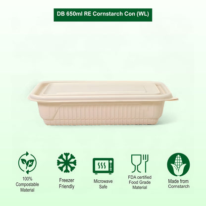 DB 650ml Cornstarch Lunch Container (WL)