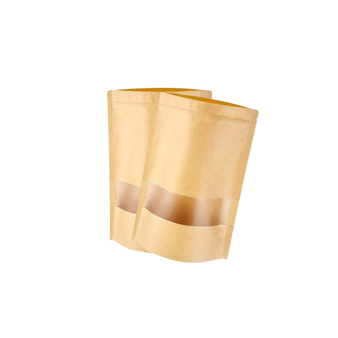 Stand Up Zipper Brown Kraft Paper Pouch with Window – 4 x 8