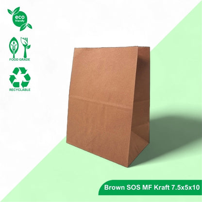7.5x5x10" Brown SOS MF Kraft Bag – 80 GSM, 24 BF