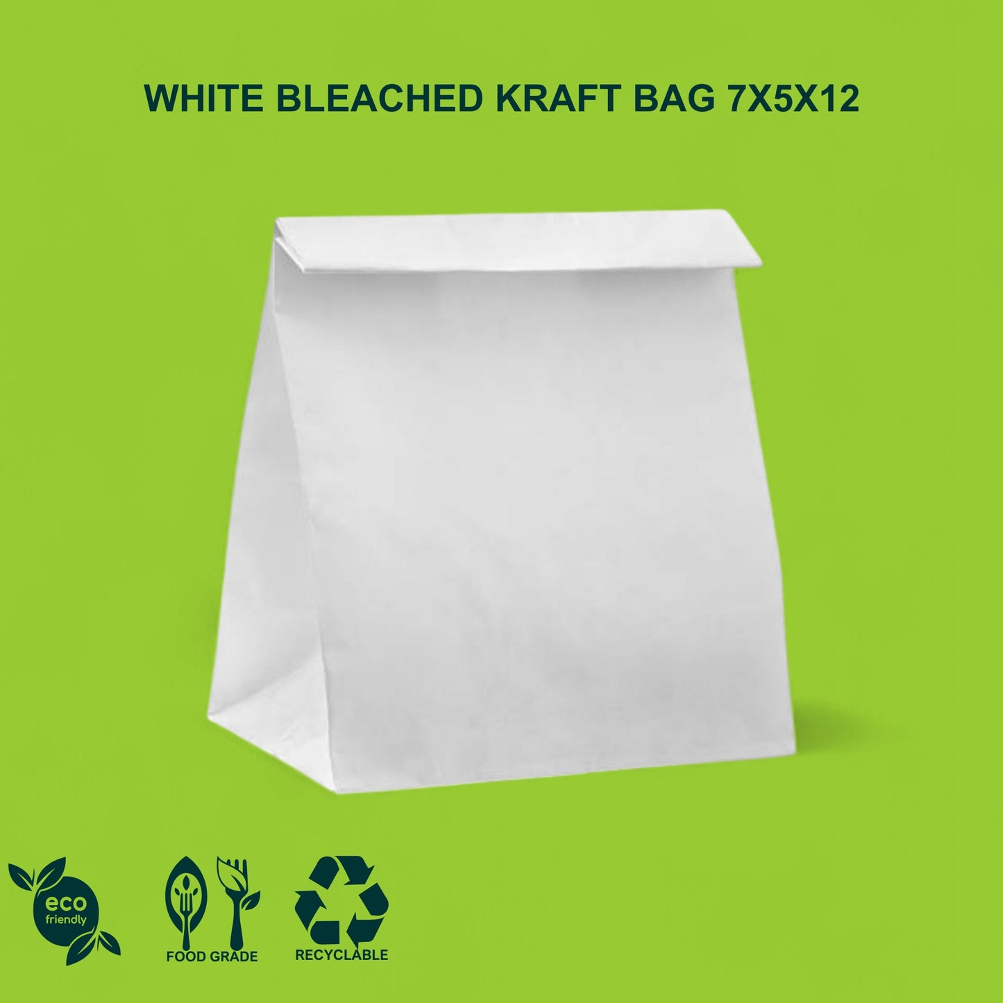 7x5x12" White SOS Bleached Kraft Bag – 70 GSM, 26 BF