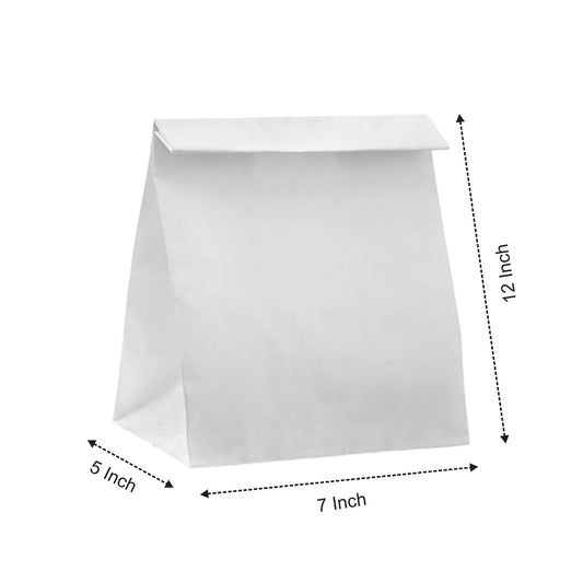 7x5x12" White SOS Bleached Kraft Bag – 70 GSM, 26 BF