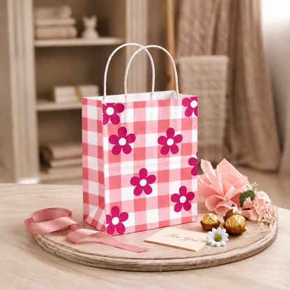 6x4x8 Gift Carry Bag (Pink Daisy flower Print)