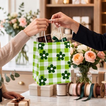6x4x8 Gift Carry Bag (Green Daisy flower Print)