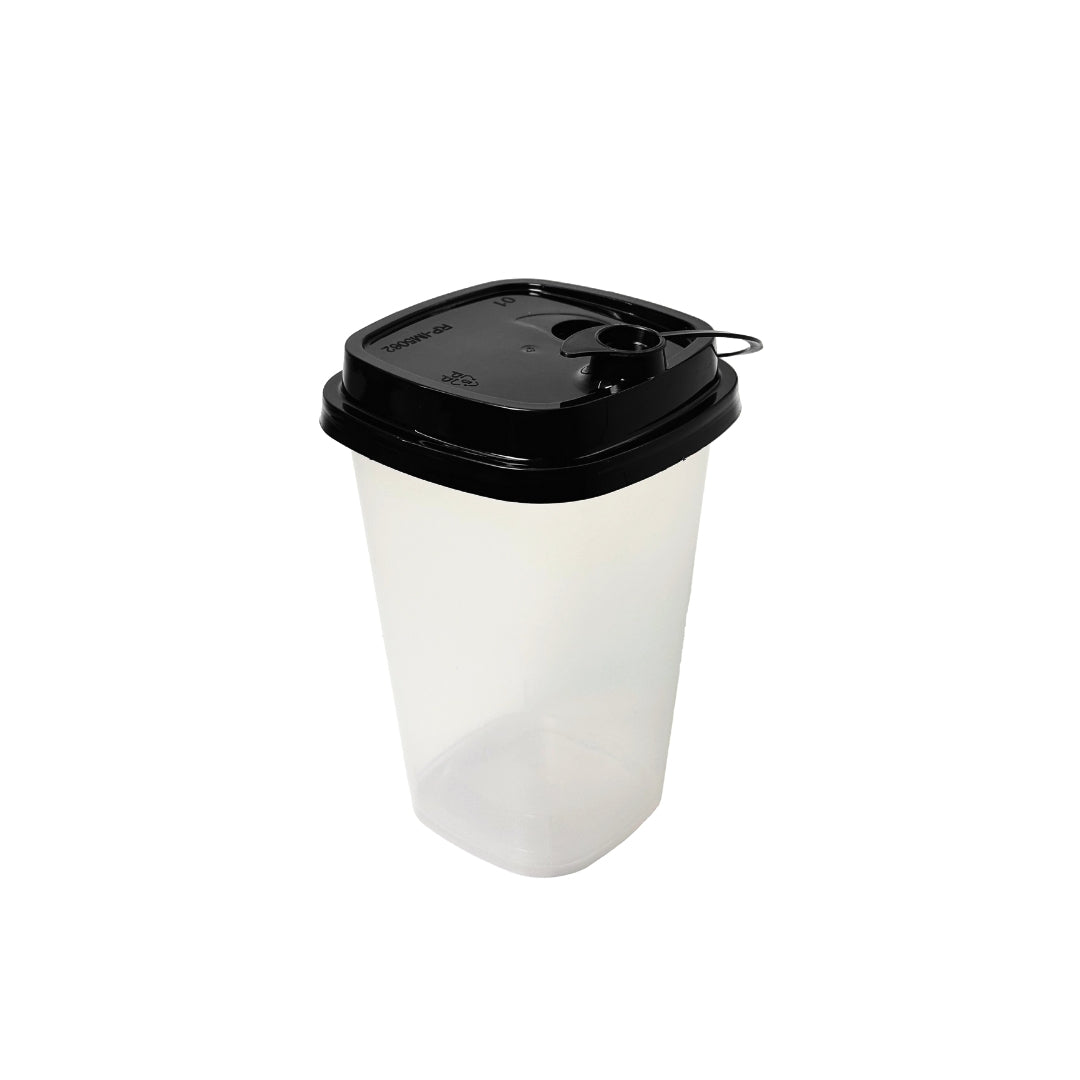Paknserve Square Sipper Container with Black Lid – 350 ml (12 oz)