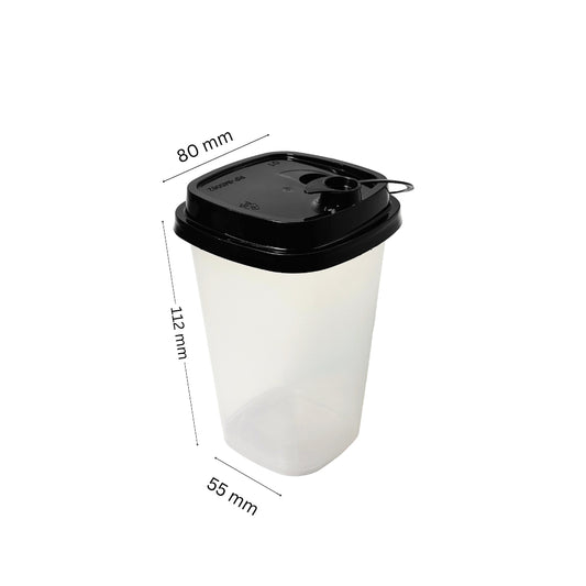 Paknserve Square Sipper Container with Black Lid – 350 ml (12 oz)