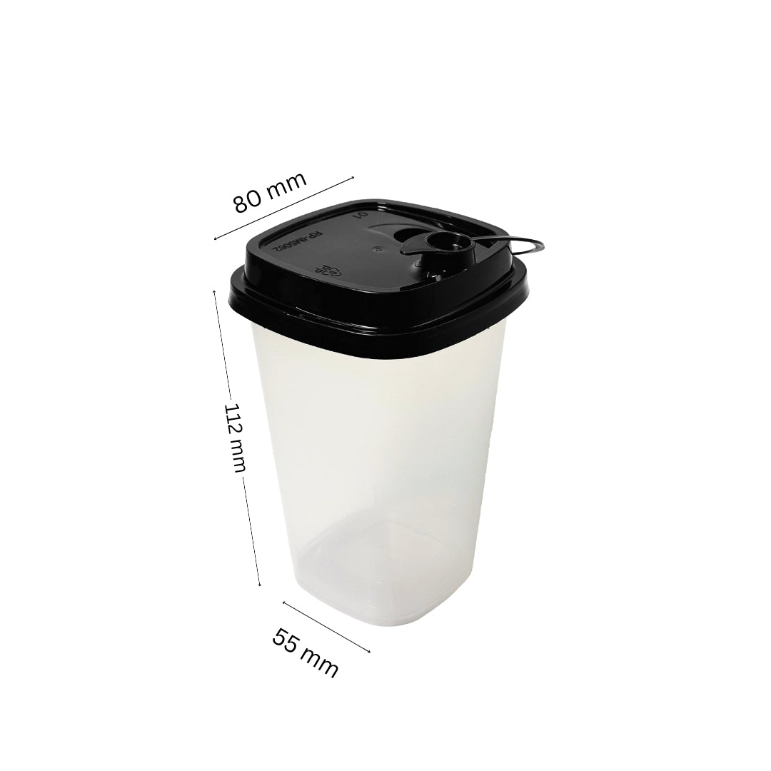 Paknserve Square Sipper Container with Black Lid – 350 ml (12 oz)