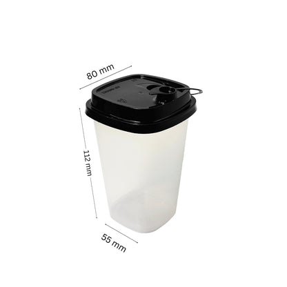 Paknserve Square Sipper Container with Black Lid – 350 ml (12 oz)
