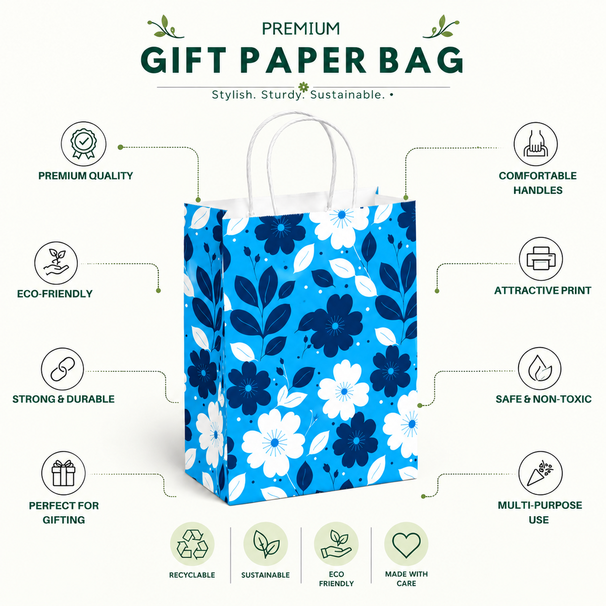 10x4x14 Gift Carry Bag (Blue floral print)