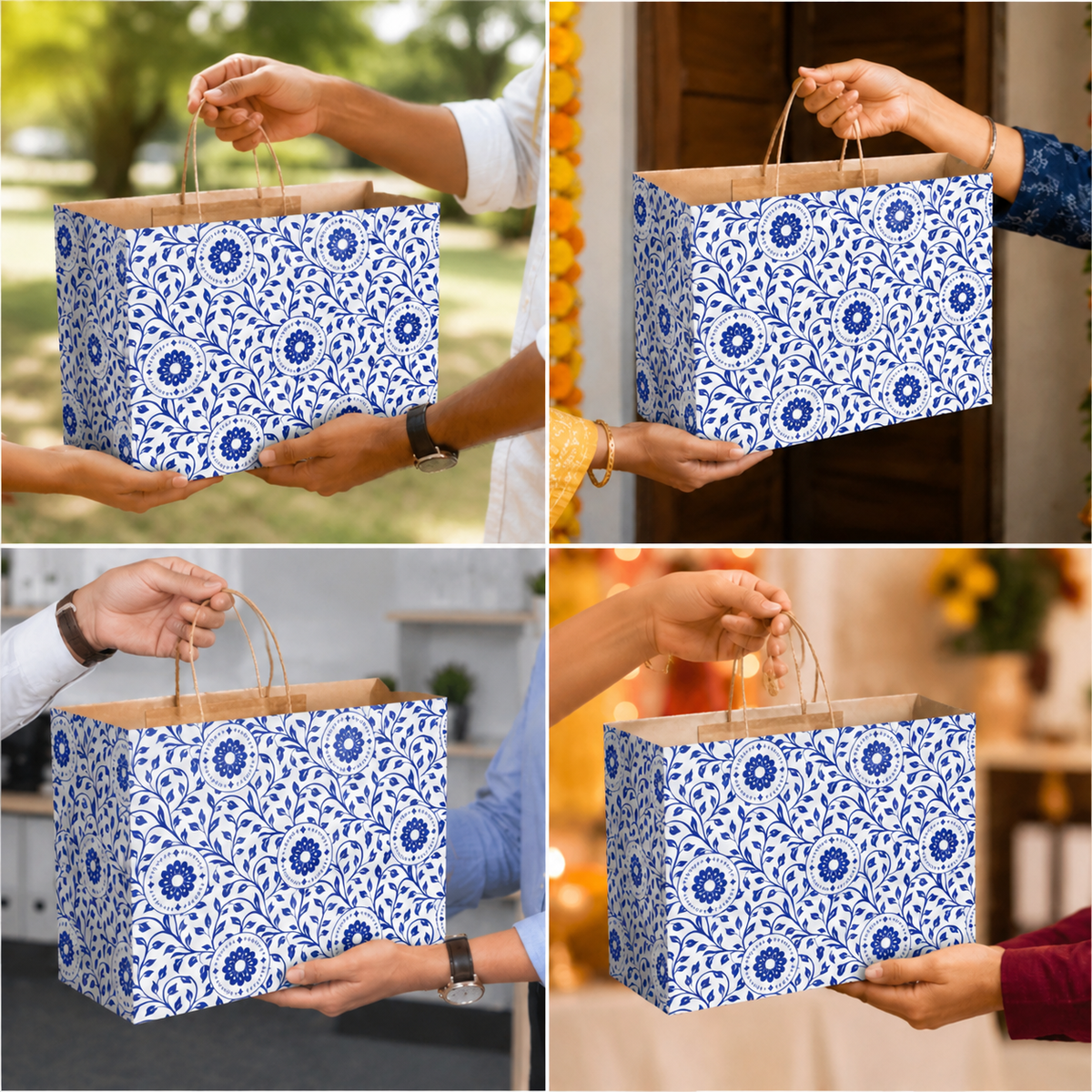 13x7x10 Sweet Carry Bag Kraft  (Floral Blue Color )