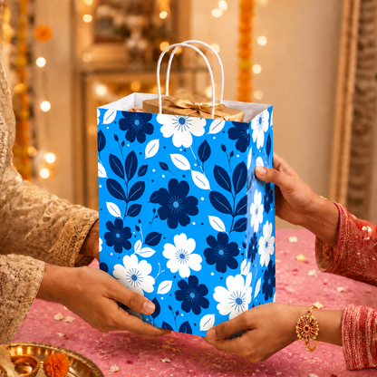 10x4x14 Gift Carry Bag (Blue floral print)