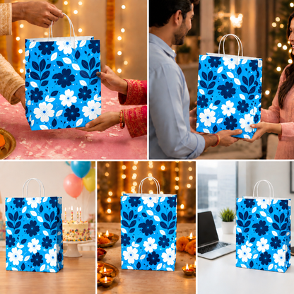10x4x14 Gift Carry Bag (Blue floral print)