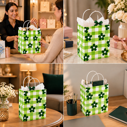 6x4x8 Gift Carry Bag (Green Daisy flower Print)