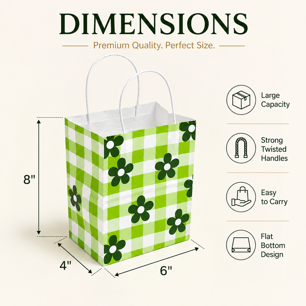 6x4x8 Gift Carry Bag (Green Daisy flower Print)