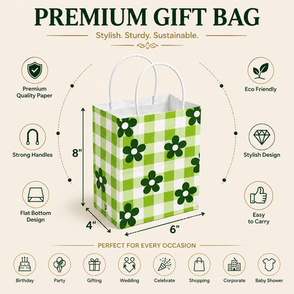 6x4x8 Gift Carry Bag (Green Daisy flower Print)