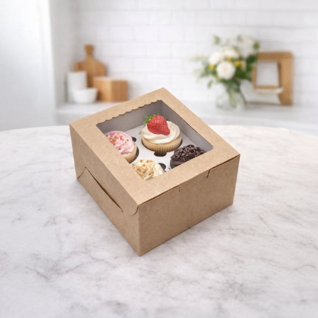 Kraft 6x6x4 Window Cupcake Box with Insert