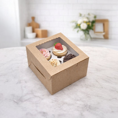 Kraft 6x6x4 Window Cupcake Box with Insert