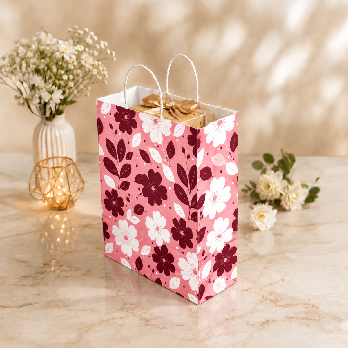 10x4x14 Gift Carry Bag (Pink floral print)