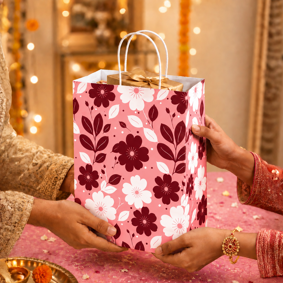 10x4x14 Gift Carry Bag (Pink floral print)