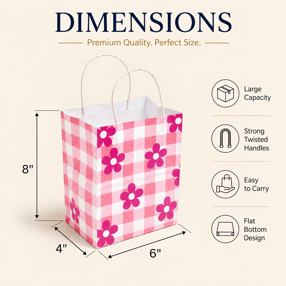 6x4x8 Gift Carry Bag (Pink Daisy flower Print)
