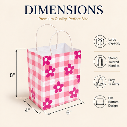 6x4x8 Gift Carry Bag (Pink Daisy flower Print)