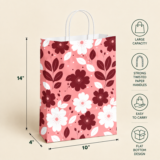 10x4x14 Gift Carry Bag (Pink floral print)