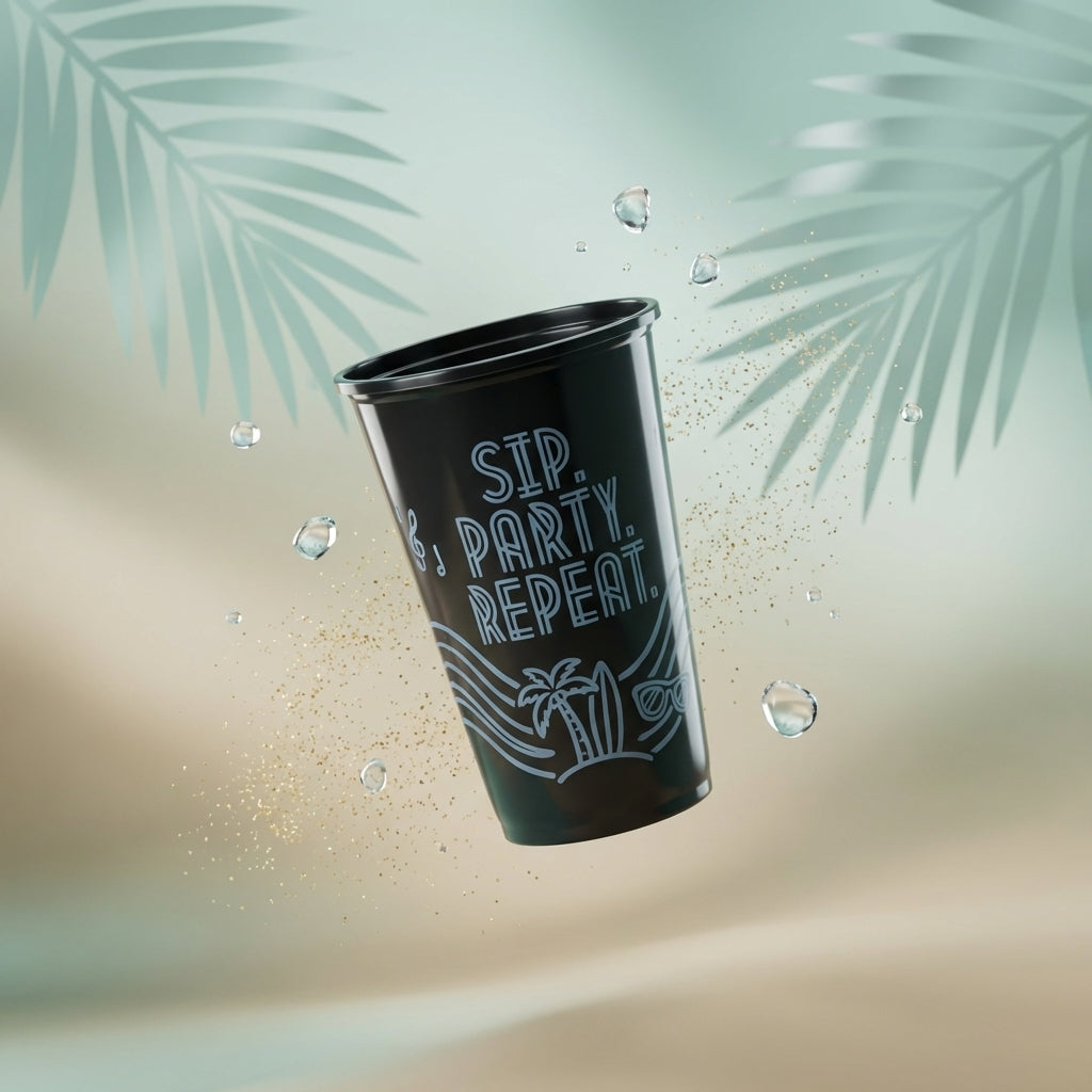 Beach Party Print 500 ml Paknserve Black Sipper Container with Black Lid (90D)